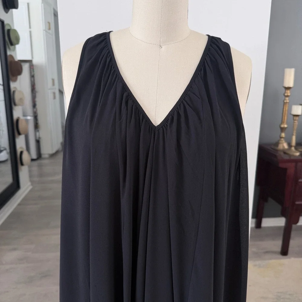 Michael‎ Kors Black Chiffon Sharkbite Hem V-Neck Midi Dress NWT Small